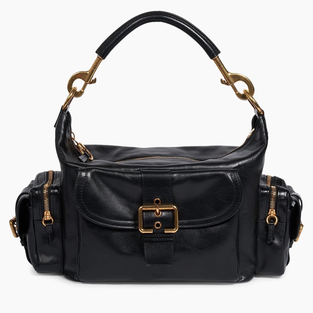 Chloé Black Leather Shoulder Bag with Gold Hardware